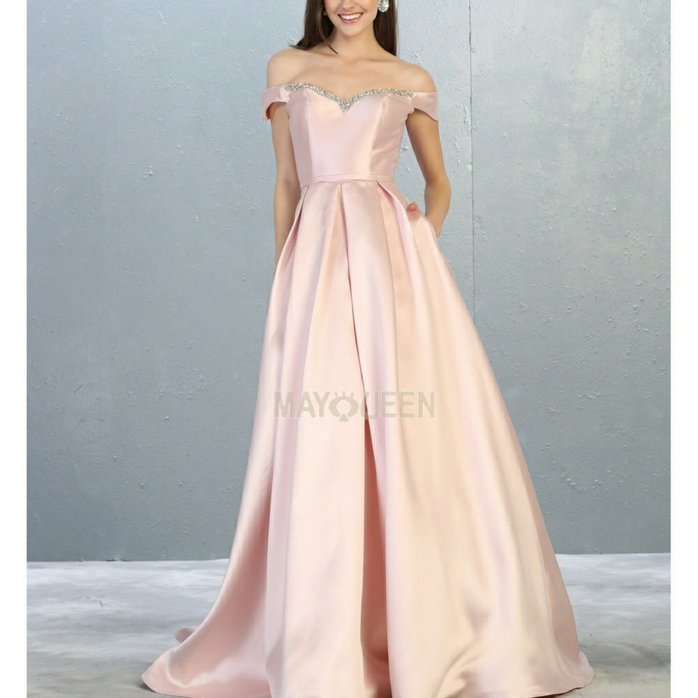 Off shoulder with beaded neckline formal ball gown long - Picture 1 of 8